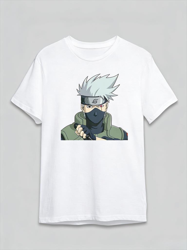 Naruto Kakashi Writing Wheel Eye Style Tshirt Anime Pattern Printed Short Sleeve Fashion High Quality Trendy Cotton Top