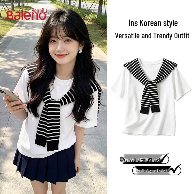 

Baleno Women s Summer Short-Sleeve Top & Shawl Two-Piece Set L