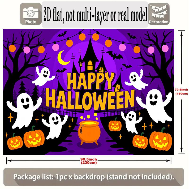 Party Backdrop Halloween Castle Purple Flat Banners Spooky Ghosts Pumpkins Celebrations Event Backdrop Decoration Front Door Decor
