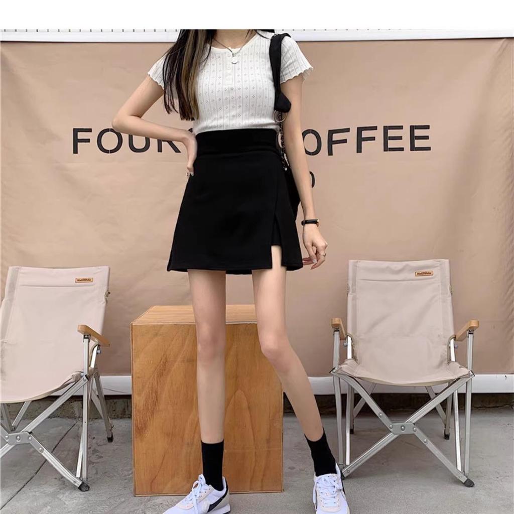 Women's 2024 Spring High-Waist Black A-Line Skirt - Korean Style