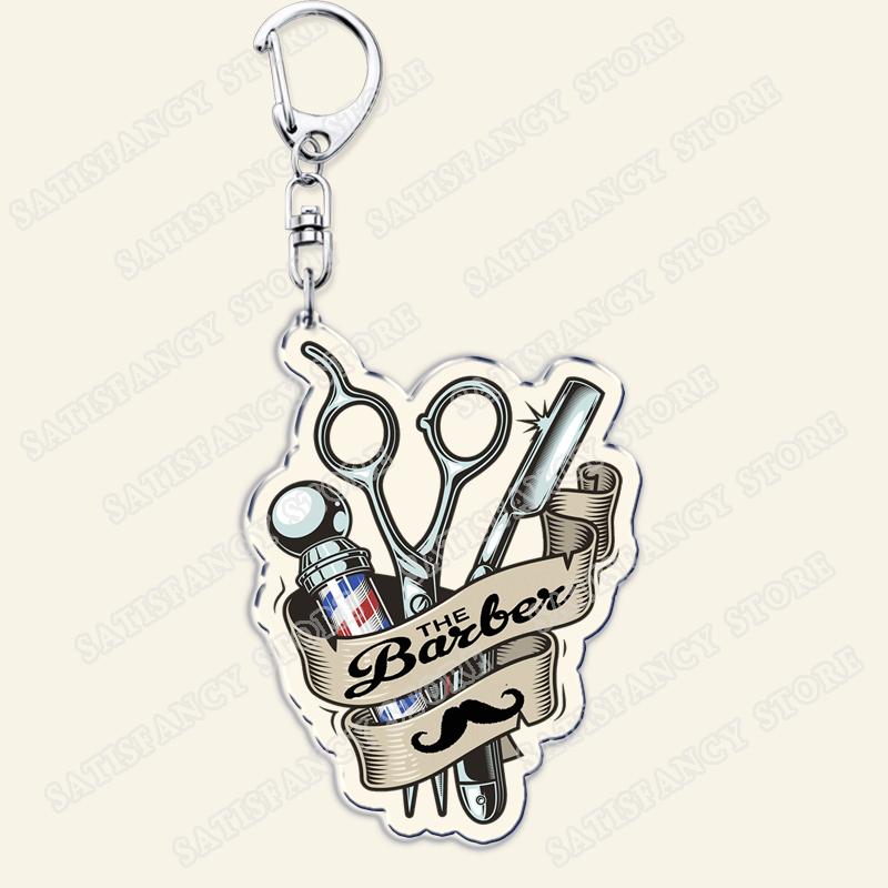 Barber Shop Keychains for Accessories Bag Barbershop Scissors Hairdresser Beard Hairstylist Keyrings Jewelry Friends Fans Gifts