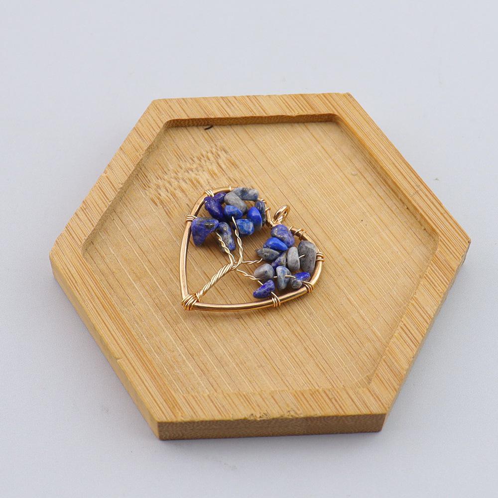Seven-Color Natural Crystal Tree of Life Heart Pendant Necklace N743