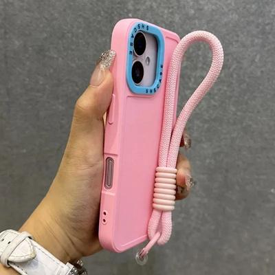 Luxus Handgelenkband Armband Lanyard Handyhülle Für iPhone 17 Air 15 16 Pro Max 14 13 12 11 Kollisionsfarbe Objektivschutz Abdeckung