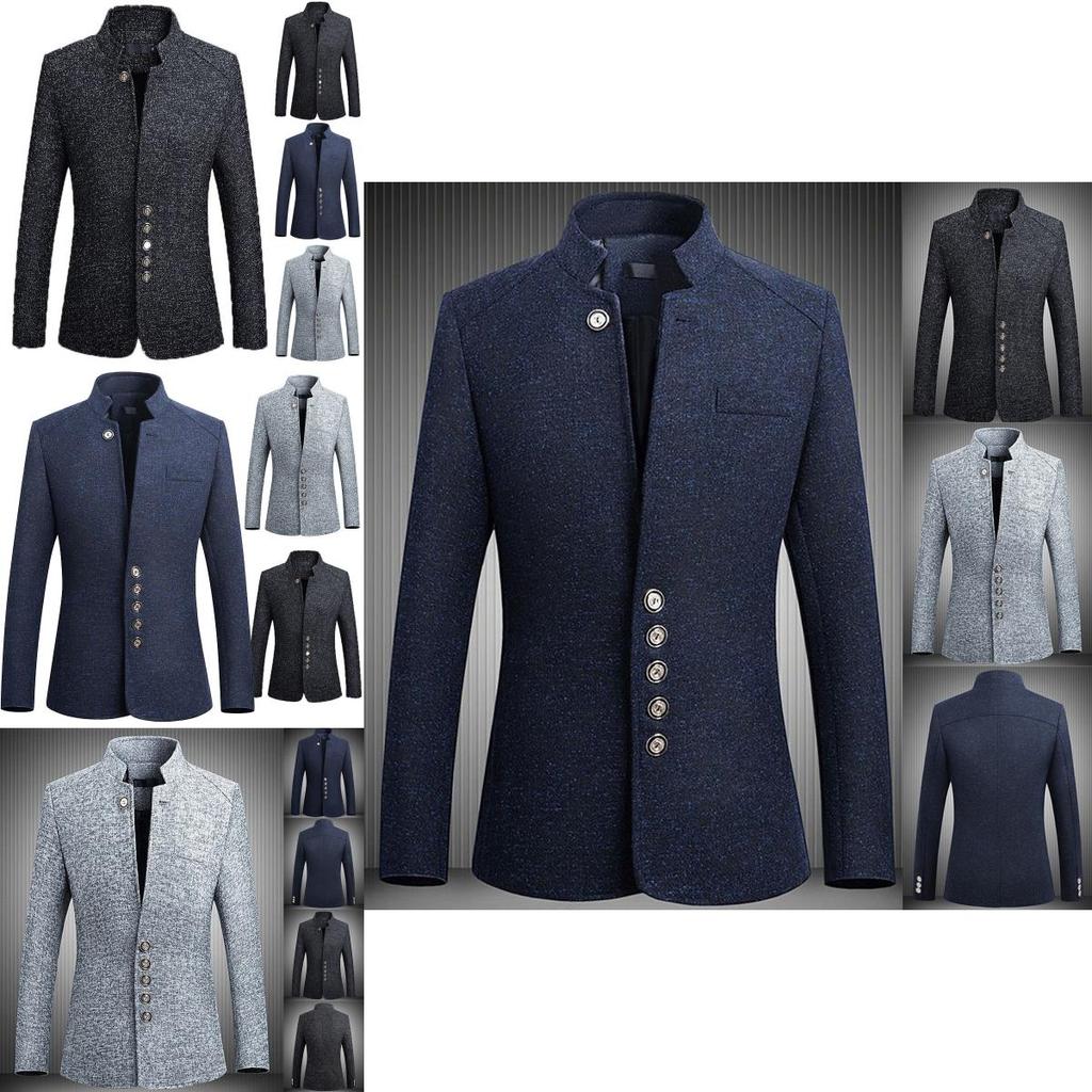 Stylish Mens Single Breasted Stand Collar Jacket Casual Business Tunic Suit Coat