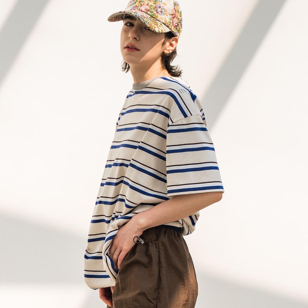 EDENIK Resort Striped Short Sleeve T-Shirt_Blue