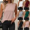 Women's Fashion Casual Solid Color Print Sleeveless O Neck Blouses & Shirts