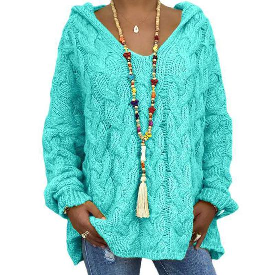 Knitted Hoodie Hooded Coldproof Thick Autumn Winter Solid Color Loose Sweater Jumper Female Clothing