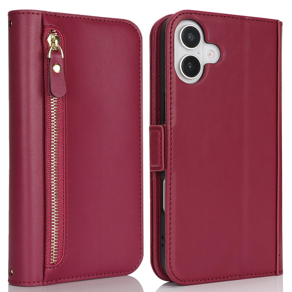 Applicable To iPhone16 Leather Case 17Pro Zipper Wallet Multi-card Oblique Span Protective Case S24Ultra Multi-function