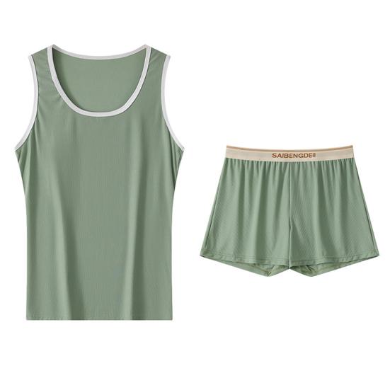 

2 шт./комплект Мужской комплект пижамы с V-образным вырезом, без рукавов, жилет, эластичный пояс, широкие шорты, летняя одежда для сна, домашняя одежда XXL