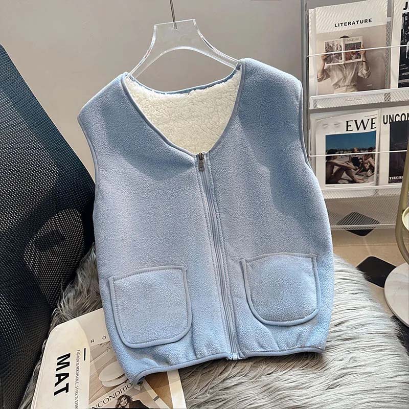 Padded Vest Women Winter Thickened Bottoming Undershirt  Solid Color Warm Sleeveless Vest