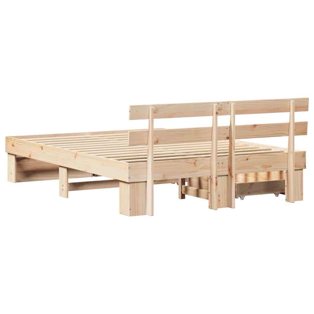 Bed Frame with Headboard Brown 150 X 200 Cm Solid Pine Wood