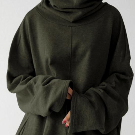 Однотонна блуза-пуловер з бічною кишенею, плюшевою підкладкою, довгим рукавом і коміром-стійкою, жіночий світшот для трексуїту