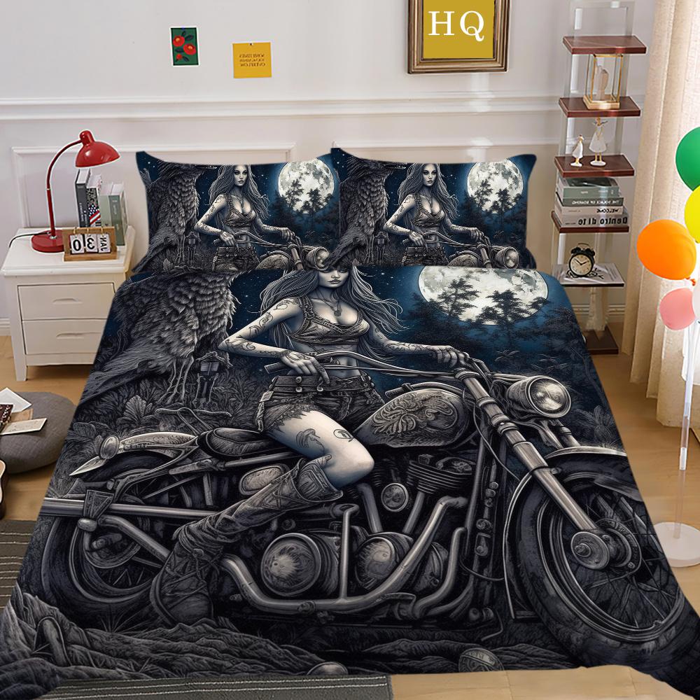 Beauty Skull Printed Home Bedclothes Double Size Microfiber Teen Fashion High Ranking Bedroom Decor