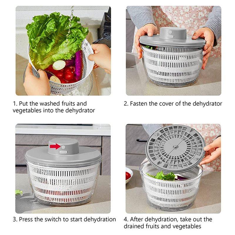 A25F-Electric Salad Spinner - Lettuce Vegetable Dryer, USB Rechargeable, Quick Drying Lettuce Fruit Spinner With Bowl