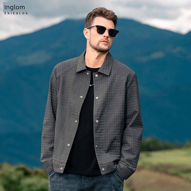 

Yingjuelun Retro Checkered Lapel Leather Jacket Men s Pu Leather Handsome Biker Jacket Autumn and Winter Casual Jacket Black Plaid L