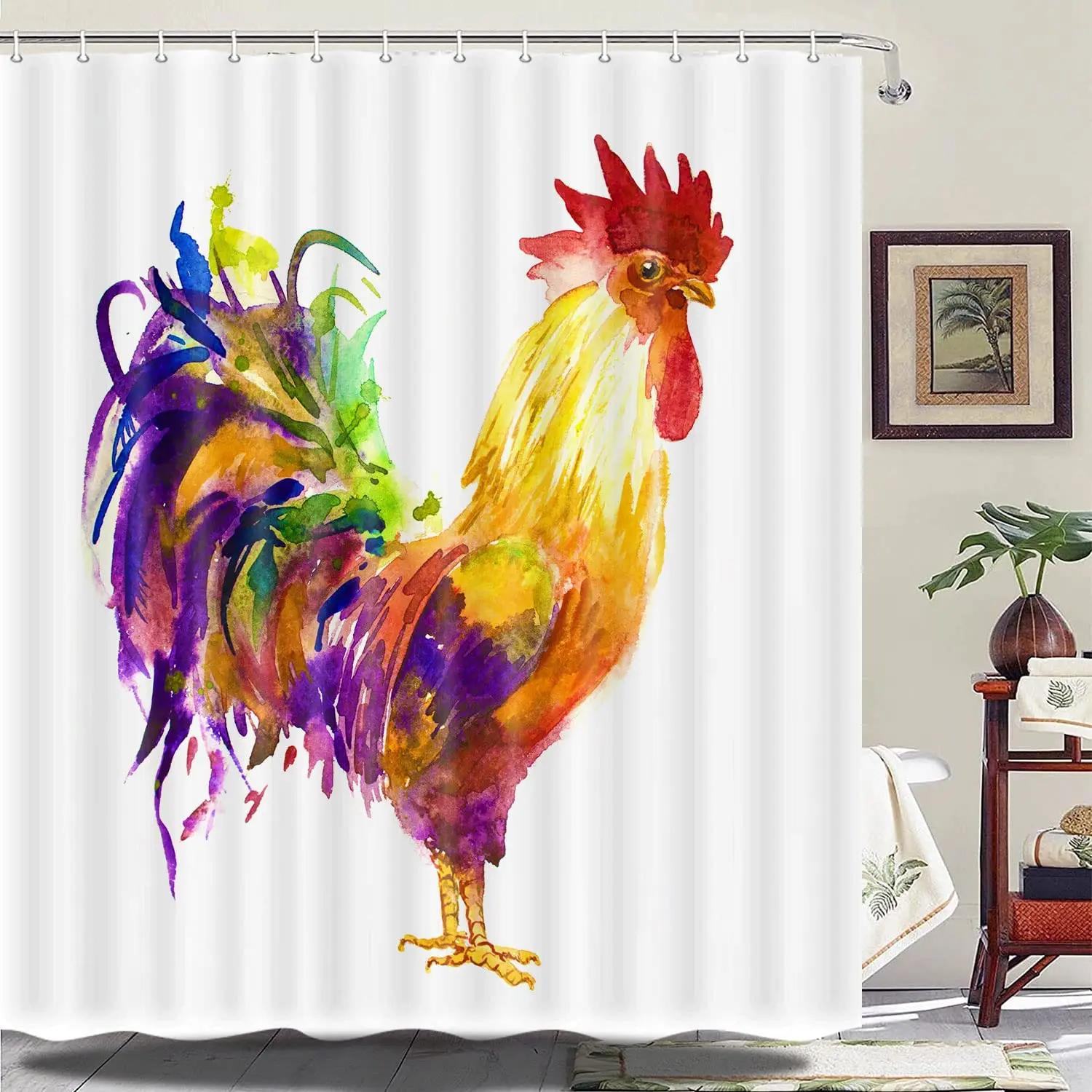 

Chicken Cocks And Hens Sketch Shower Curtain With Hooks Rooster Farm Hand Drawn Animal Cockerel Waterproof Decorative Bathroom W60H190(CM)-1 Pcs