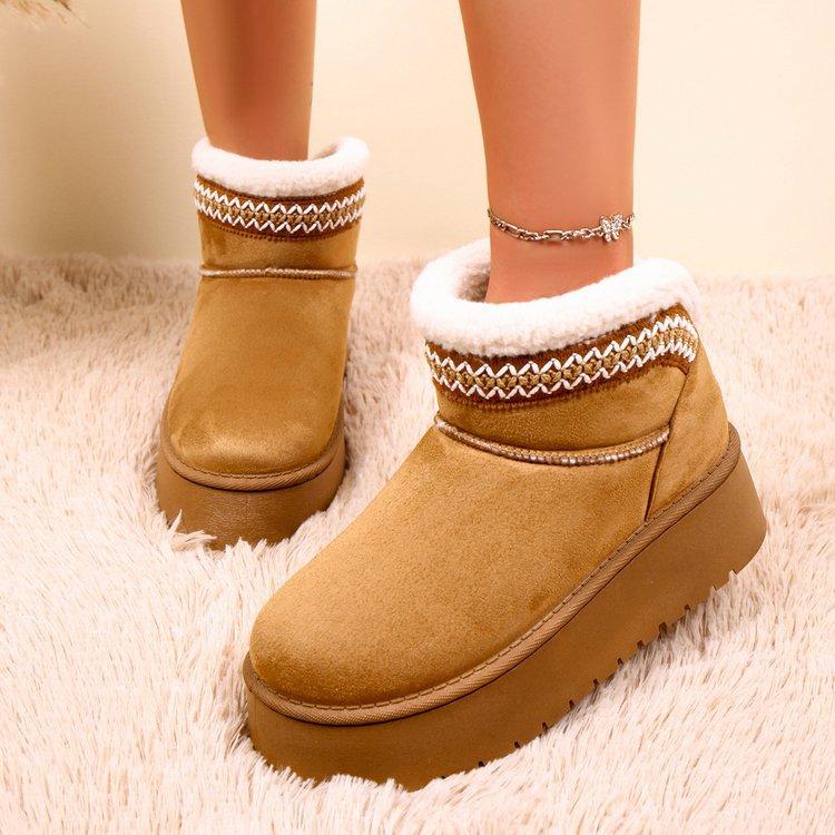 Botas Cortas de Nieve para Mujer de Talla Grande con Suela Gruesa Estilo Étnico Nuevas Botas de Tobillo de Algodón Cálidas para Invierno