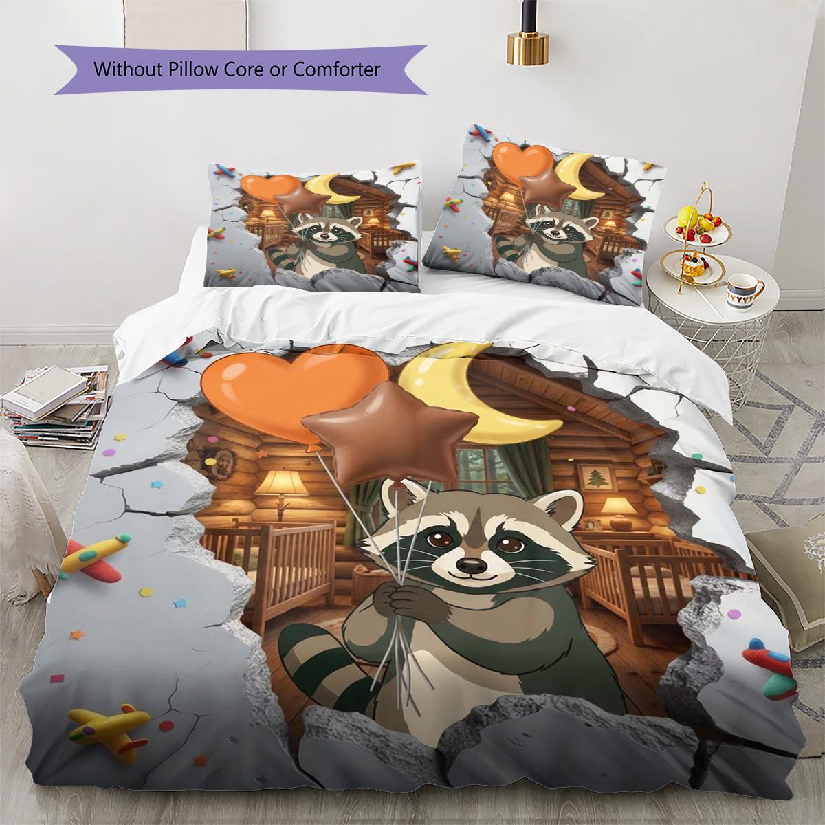 

Raccoon Pattern Bedding Quilt Set Quilt Cover Pillowcase Home Decoration Birthday Gift (1 * duvet cover + 2 * pillowcase, without core) 135x200cm
