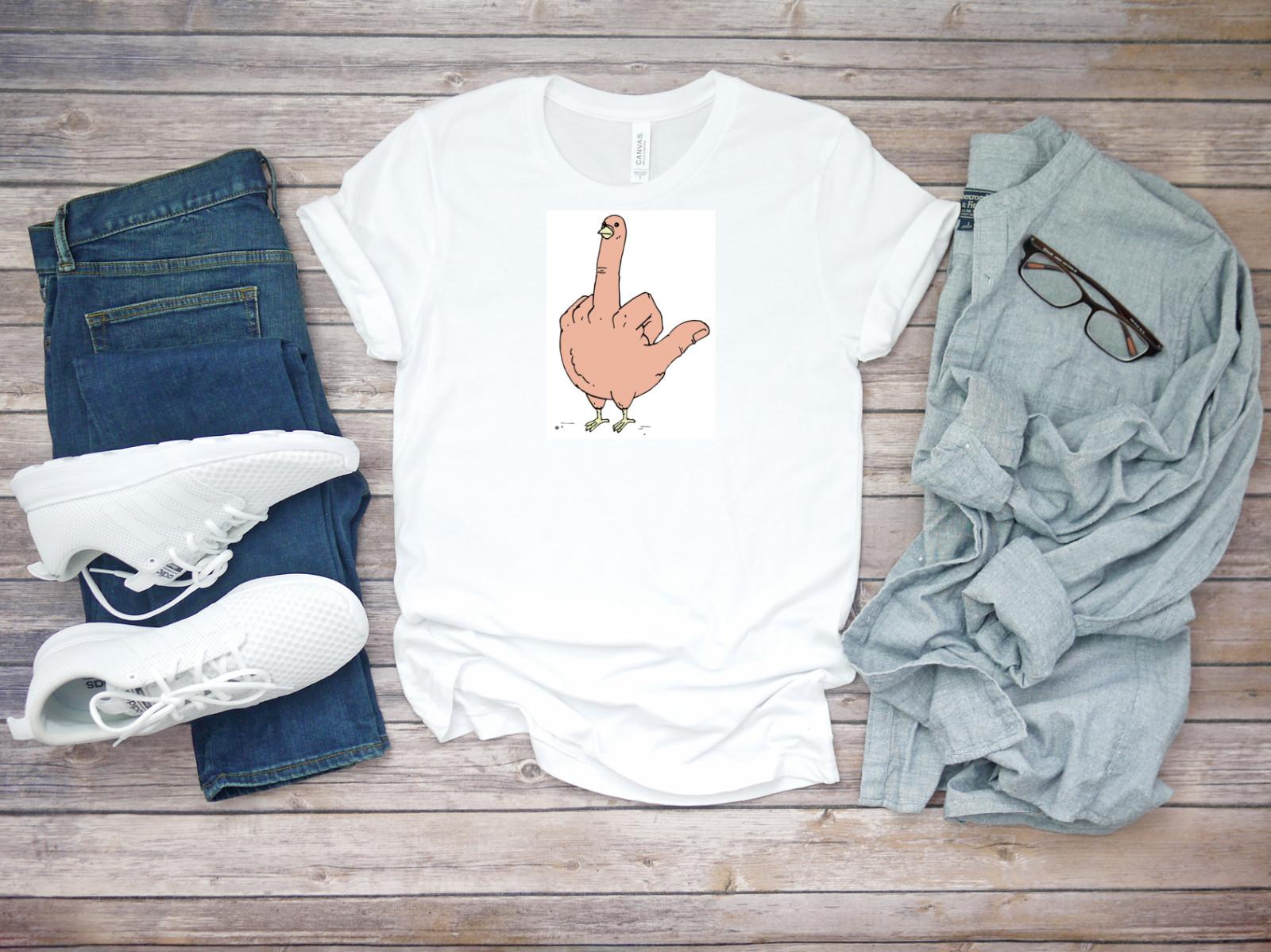 Chicken Middle Finger Funny Short Sleeve White Men T-shirt K426 S