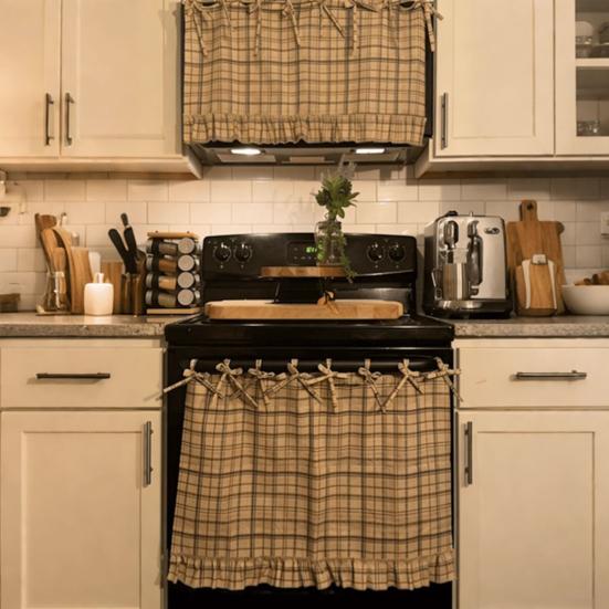 Oven Skirt Handmade Farmhouse Oven Cover with Ruffle Trim under Stove Easy Installation Oven Hideaway Curtain Kitchen Decor
