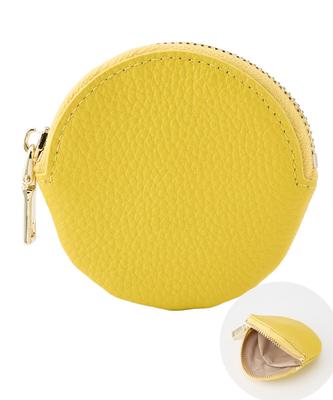 Style Equal Round Coin Purse, Genuine Leather, Women's, Round Compact Pouch, Slim Divider (Lemon Yellow)