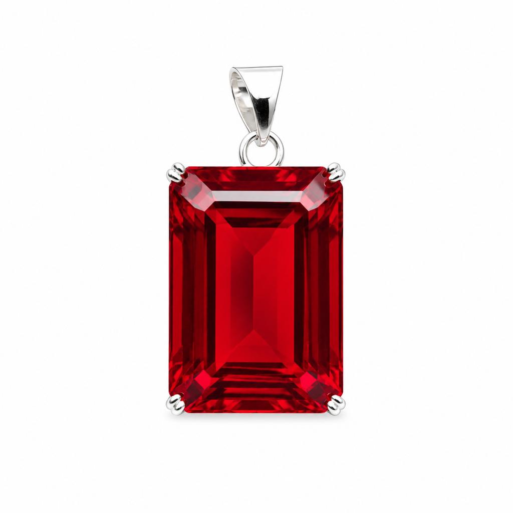 Pigeon Blood Red Ruby Pendant 50 Ct Emerald Cut In 925 Sterling Silver Necklace