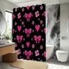 Pink Bow Heart Shower Curtain  Black Background Waterproof Polyester Bath Curtain with Hooks for Valentine's Day Bathroom Decor