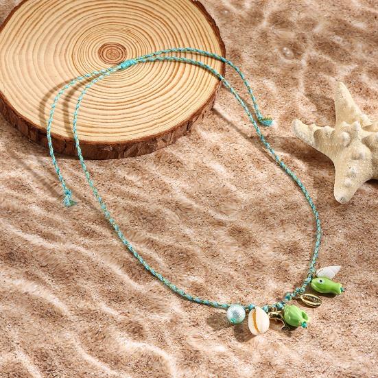 Ceramic Shell Fish Pendant Necklace for Women Irregular Gravel Braided Rope Adjustable Necklace Ocean Theme Boho Beach Jewelry
