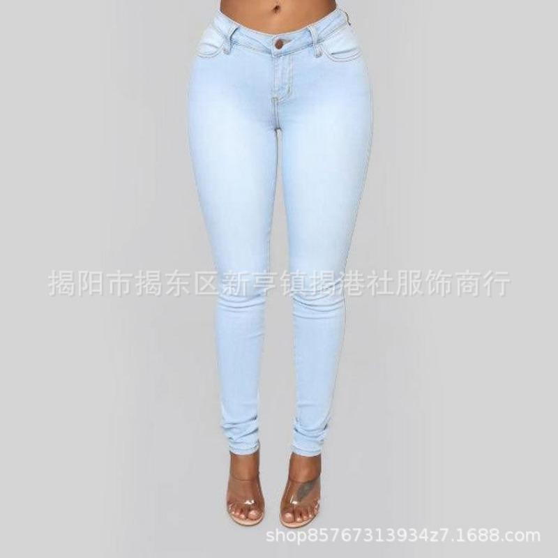 New jeans high waist washed slim fit and thin versatile tight buttocks pants women