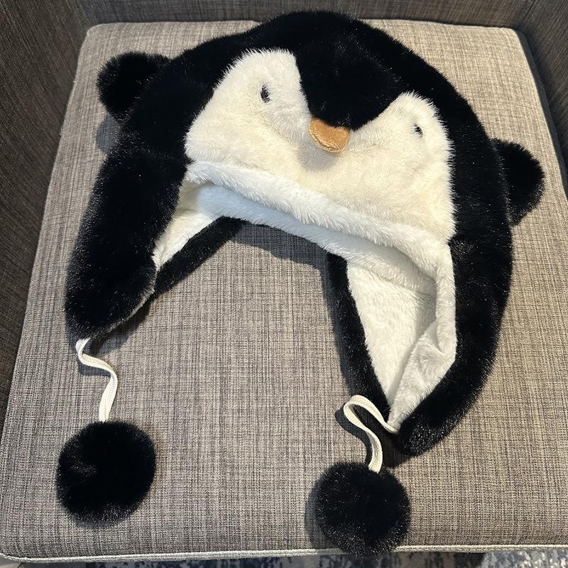 

Новая милая теплая плюшевая шапка с пингвином для женщин на зиму, утолщенная, ветрозащитная, с защитой ушей, шапка-ушанка Лей Фэн, велосипедная шапка, шапка для лыж для мужчин one size