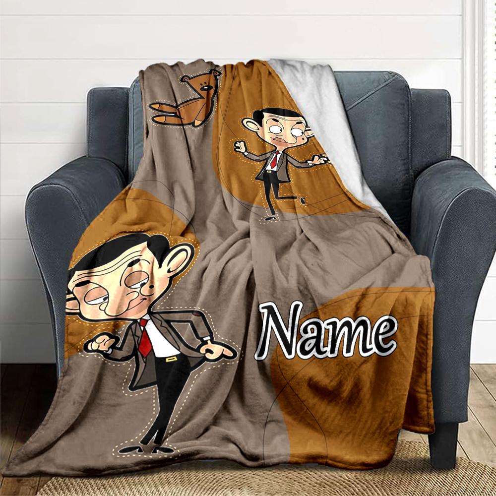 Custom Name Mr. Bean's Adventure Blanket for Couch & Bed, Plush Cozy Fuzzy Blanket Super Soft & Warm Blankets for Fall and Winter. 0908321