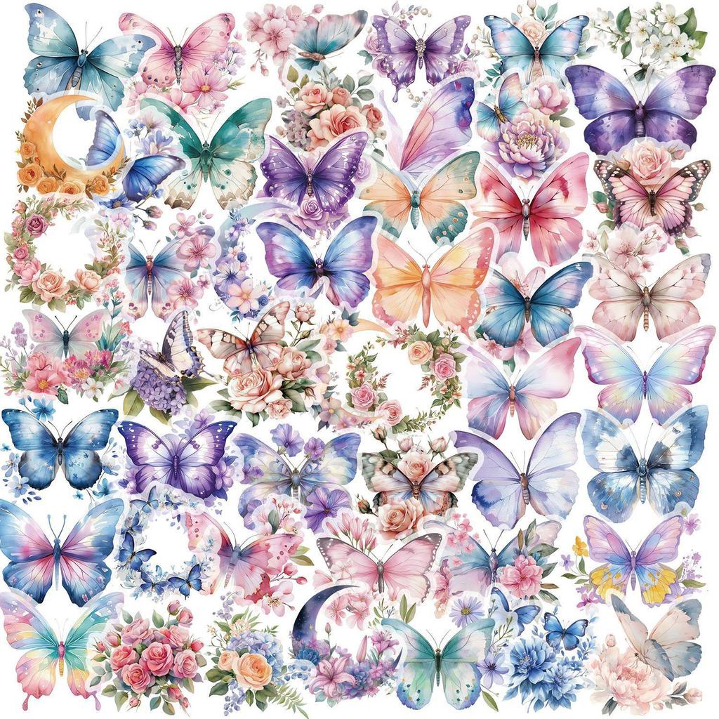 Floral Ink PET Transparent Stickers for Phone, Laptop, Suitcase, and Cup Decoration