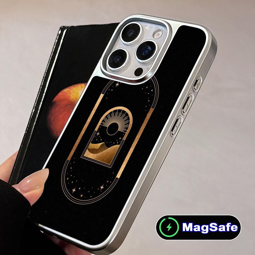 Sun Moon Mobile Cell Phone Case for iPhone 17 16 15 14 13 12 11 Air Pro Max Plus Magsafe Silver Plating Colorful Cover Luxury