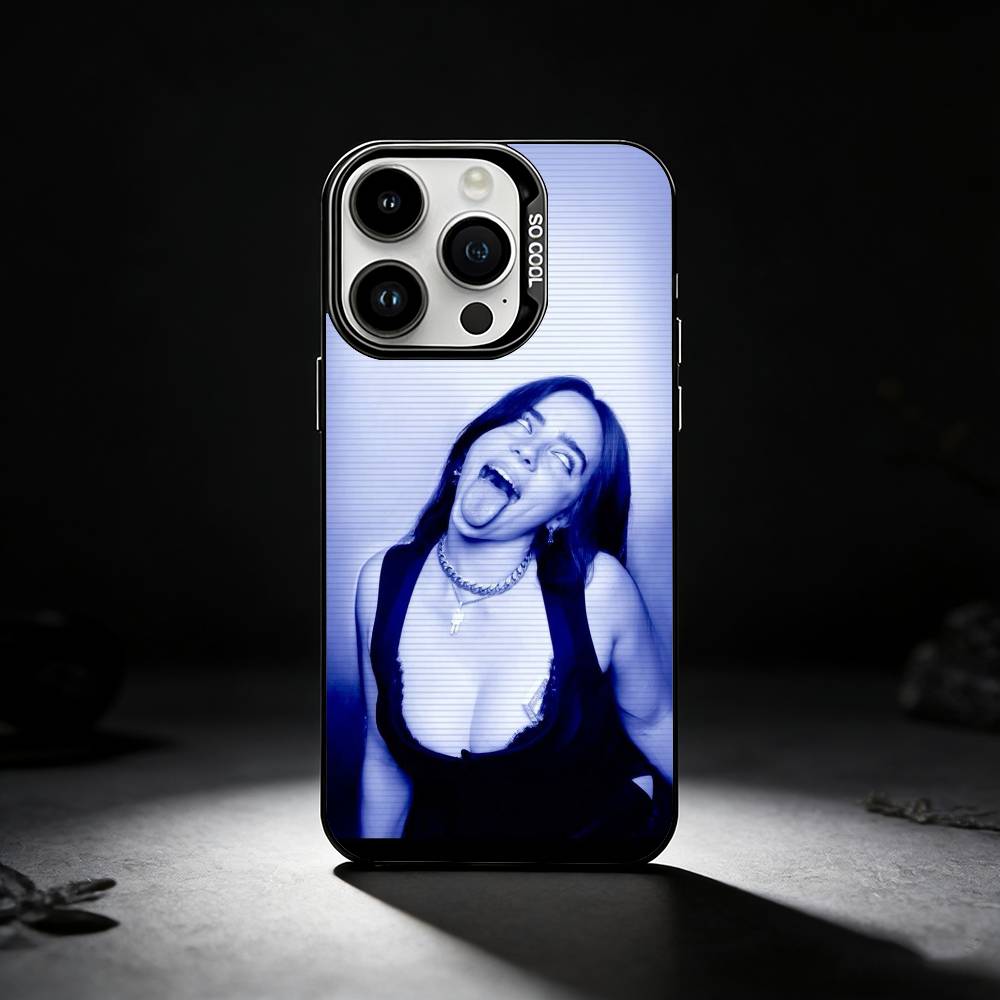 Billie B-BLUE Eilish Singer Phone Case For iPhone 17,16,15,14,13,12,11 Plus,Pro Max,XS,Colored Silver Phone Case
