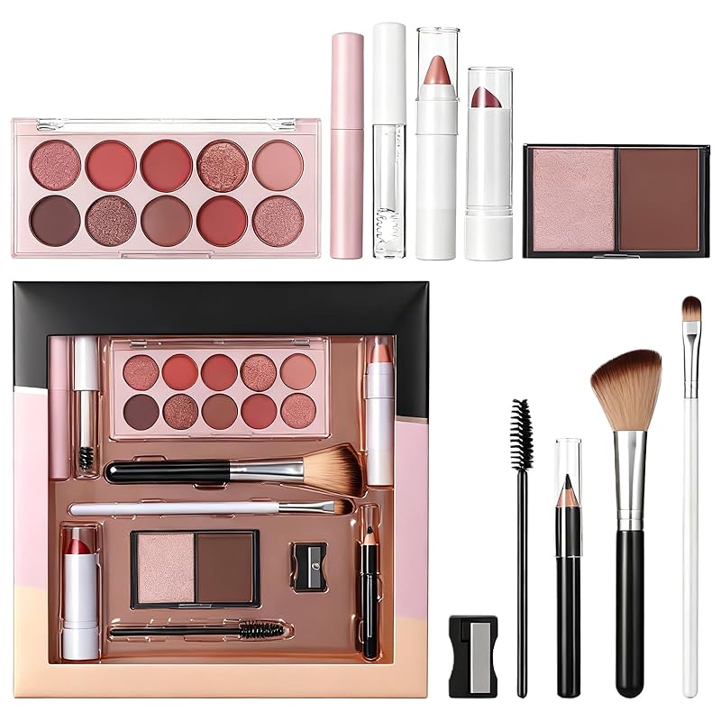 Набор косметики для женщин и подростков, Универсальные наборы макияжа для девочек с тенями для век, Помадой, Тушью, Гелем для бровей, Консилером, Карандашом для глаз, Карандашом-хайлайтером 01#Makeup Set