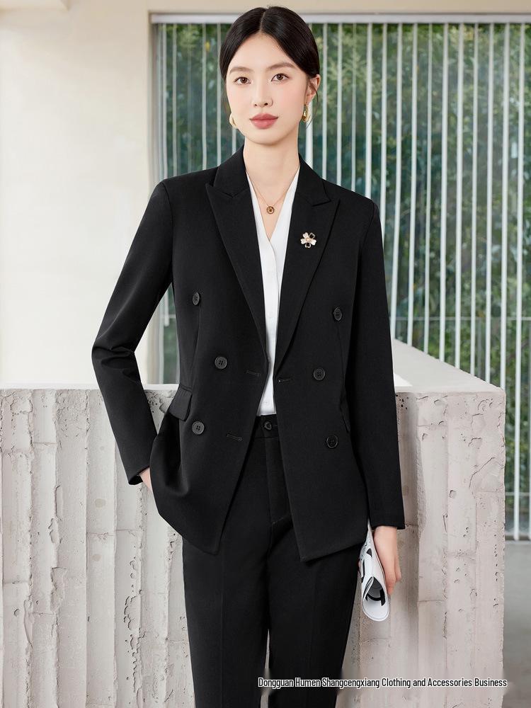 Women's Double-Breasted Suit Set: Simple & Polished Long Sleeve Blazer for Autumn/Winter 2025 Professional Commute Workwear.