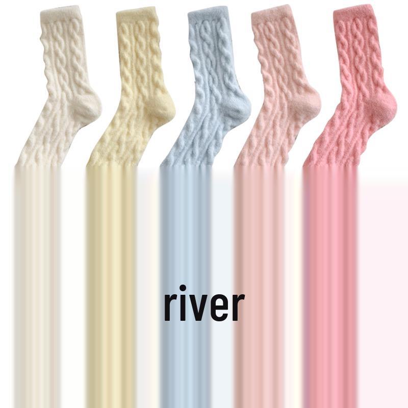 Dámské vlněné podkolenky: Silný teplý kabelový úplet v jednobarevných bonbónových barvách pro podzim/zimu