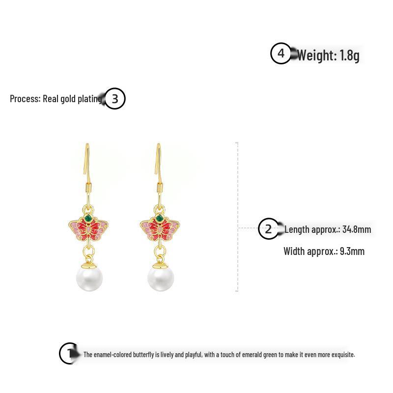 Butterfly Stud Earrings: 925 Sterling Silver, Chinese Palace Style, Qipao Inspired, Light Luxury Ear Hooks for Women