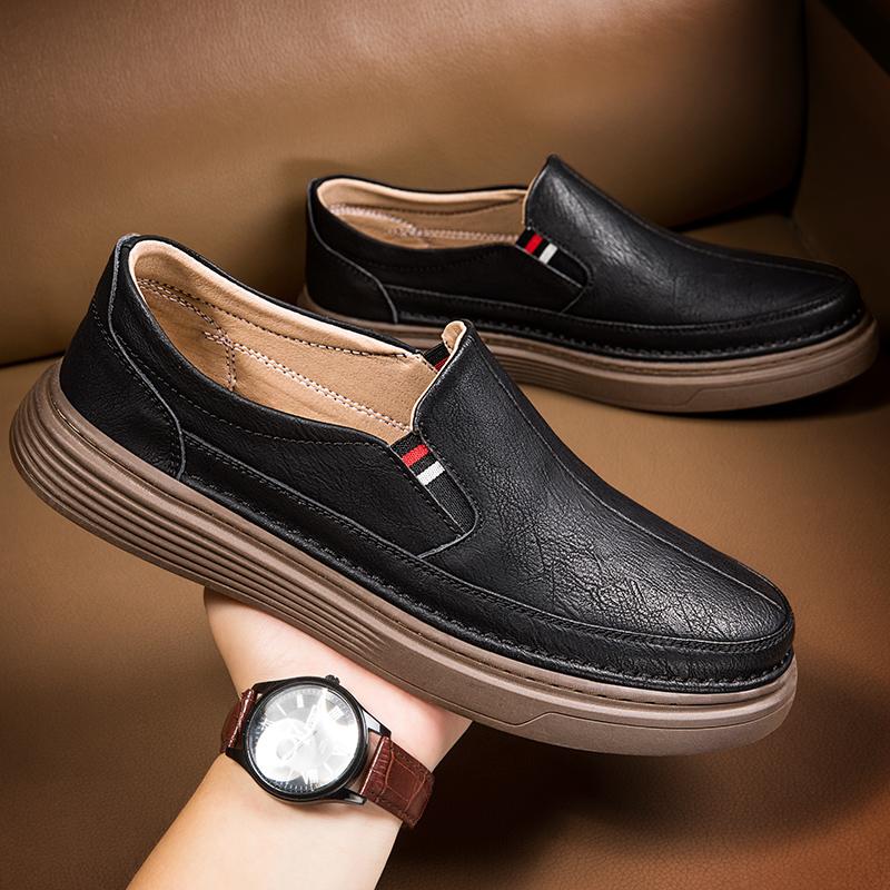 High End Brand Men's Leather Casual Shoes Wear-resistant Thick Soled Loafers Commuting Men's Driving Shoes Big Size:37-47