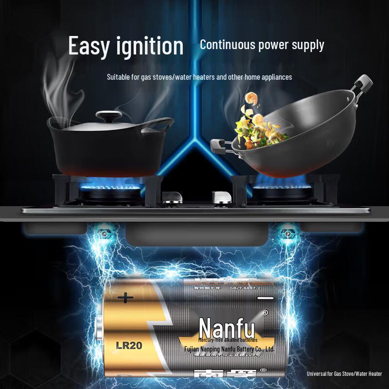 Nanfu D Size 1.5V Alkaline Batteries (20-Pack) CN plug (adapter included)