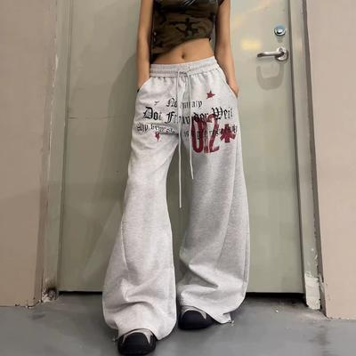 JYL Side-stripe Badge-detail Dance Pants,Loose Wide Leg Trousers For Street Hip Hop Ladies