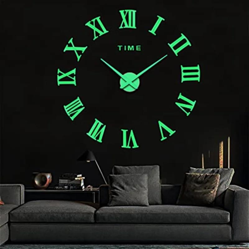 2D/3D Large Roman Numeral Acrylic Mirror Wall Clock Sticker Fashion DIY Quartz Clocks Watch Home Decoration Living Room Stickers