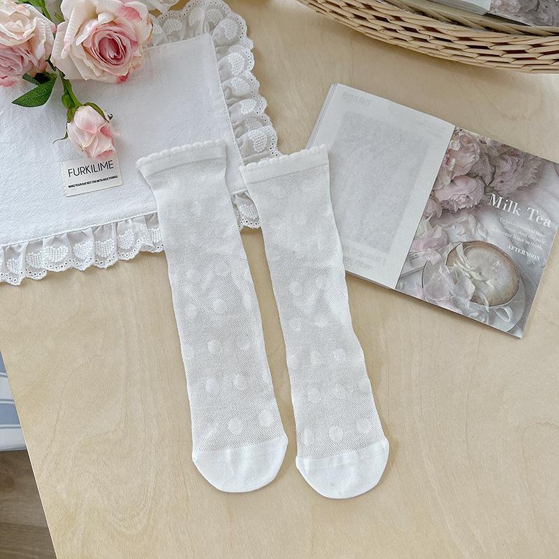 Female Summer Thin Model Hollow Bow Sweet Lace Boneless In The Tube Stack Socks