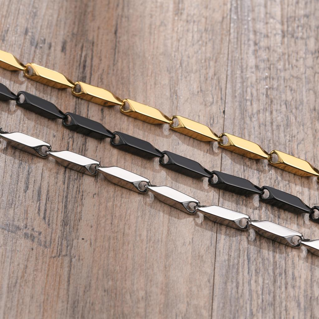 Bar Link Baht Link Chain Bracelet ,Stainless Steel Gold Plated Bamboo Bracelets,Men's Jewelry, Guy Gift