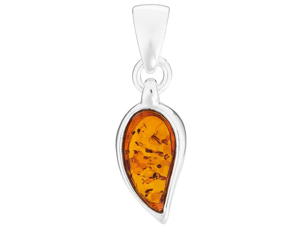 Silver Drop Pendant with Amber Elegant Women' Teardrop Pendant 925