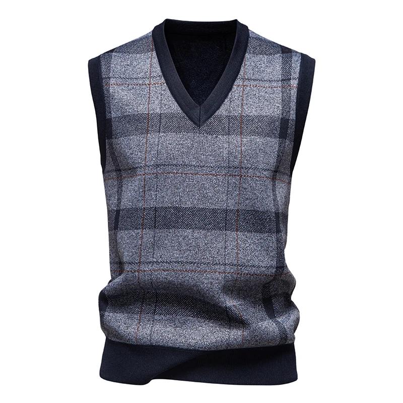 Men's V-neck Knitted Sweater Warm Autumn Winter Diamond Grid Twisted Flower Casual Fashion Versatile Knit Top