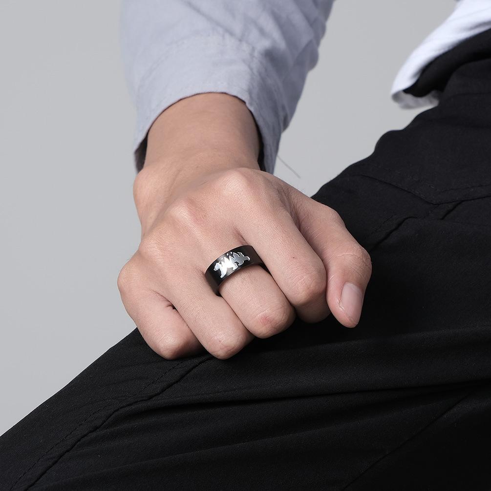 Polar Bear Flying Bird Forest Stainless Steel Ring Calls for Protecting Animal Environment Titanium Steel Ring