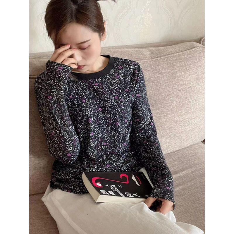 

Women s Fashion Long Sleeve T-shirt Floral Casual Shirt Black L