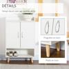 Scandinavian Shoe Cabinet 2 Door 4 Shelf Tapered Legs Solid Wood Particle Board White