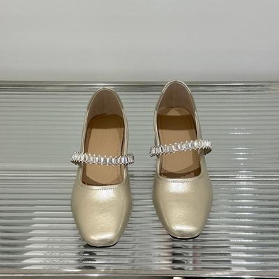 2026 New Beaded Mid-heel Single Shoes Autumn New Square Toe Shallow Mouth One-band Soft Sole Non-slip Block Heel Shoes